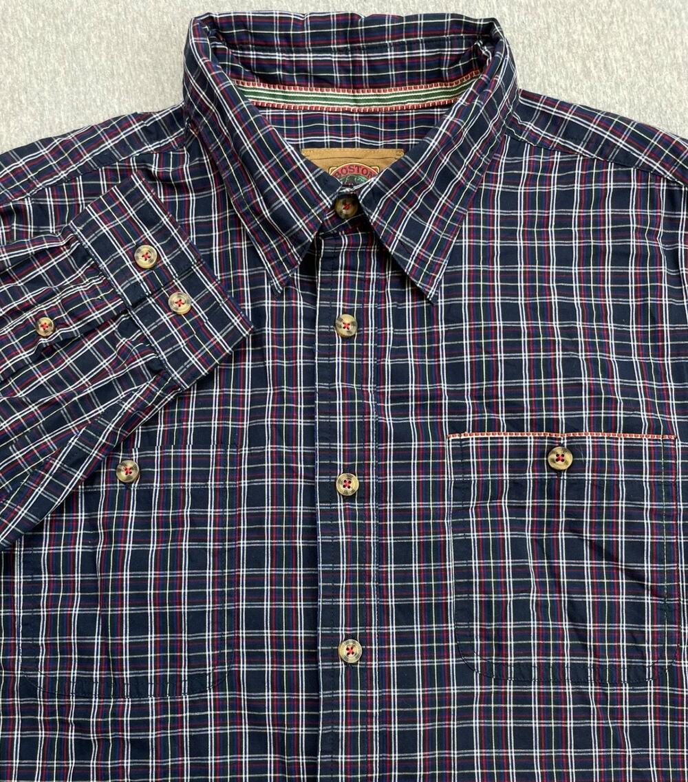 Boston Traders Shirt Mens XL Plaid 100% Cotton Pockets Button Up Long Sleeve